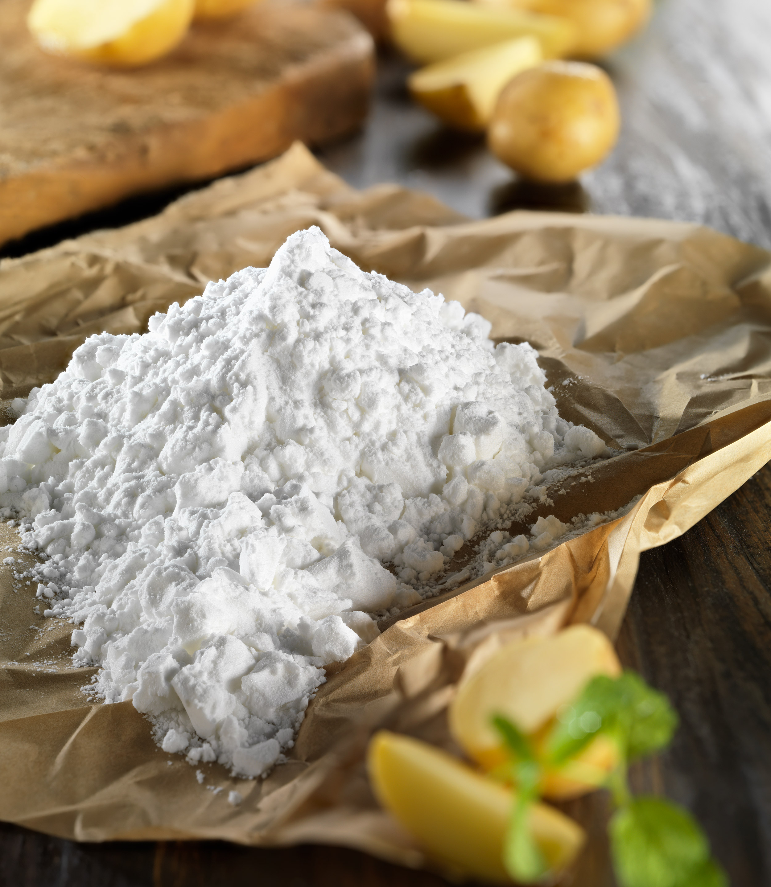potatoes and starch in a bowl